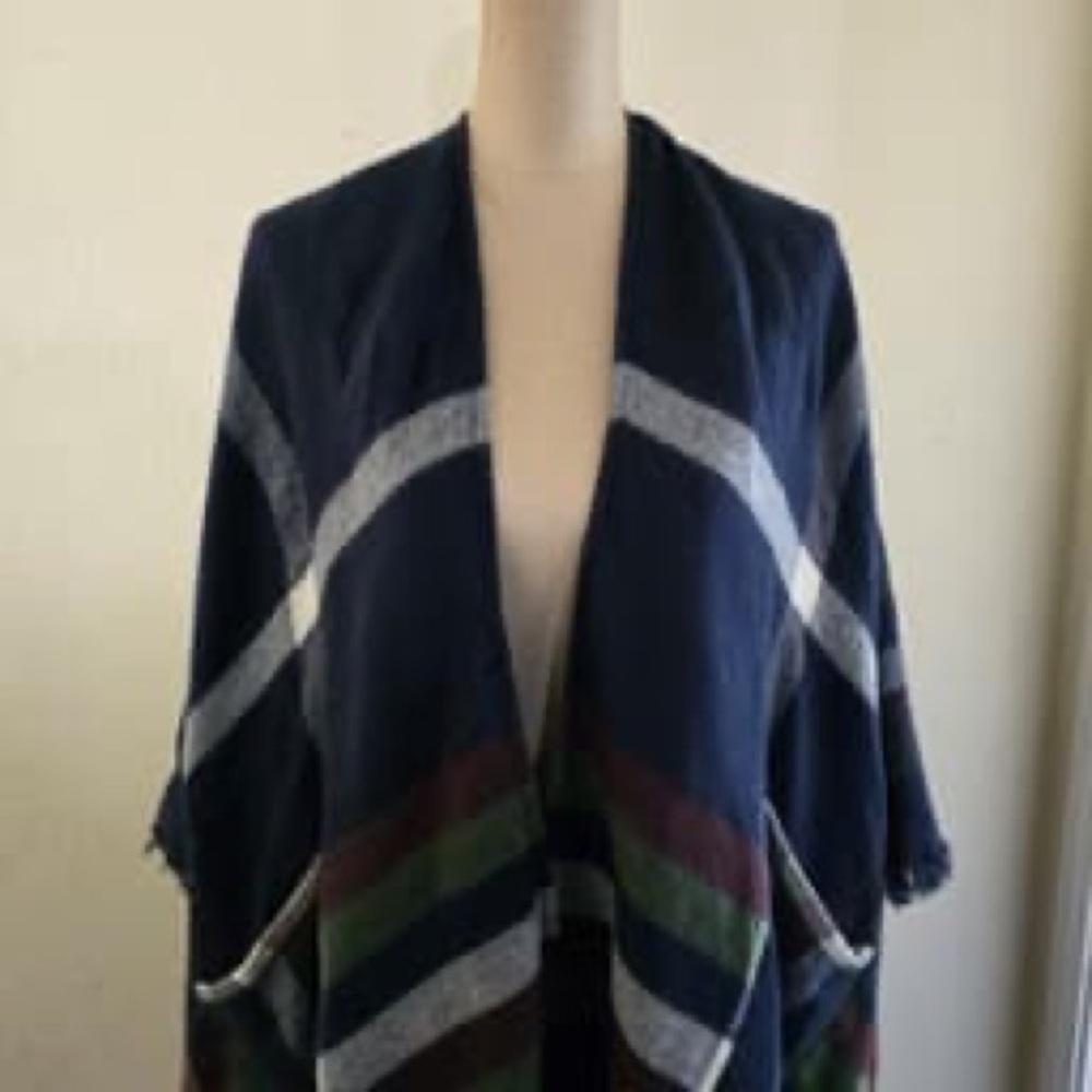 BP Navy Striped Open-Front Sweater